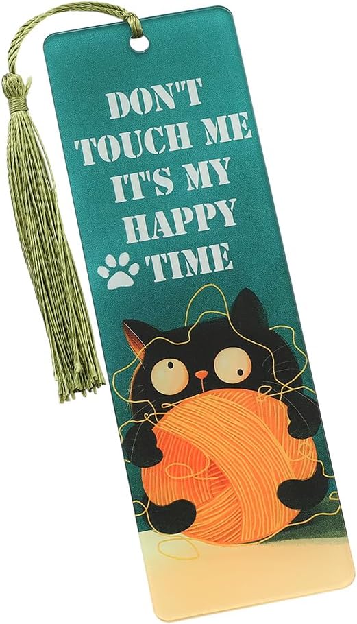 1pc Cute Pet Cat Tassel Bookmark - Acrylic Bookmarks for Book Lovers, Gifts for Teachers Students Reading Markers Ideal Gift for Back to School Season (Light Green Fringe-1)