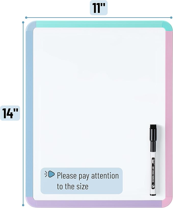 Mr. Pen- Dry Erase Board, 14' x 11', Black Dry Erase Marker, Colorful Frame, Mini White Board for Kids & Students