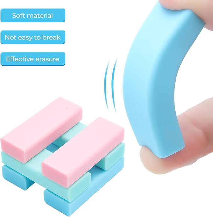 M&G 6 Pack Rubber Erasers Sliding Retractable Eraser, 3 Colors Soft Cute Erasers Push Pull Large Pencil Eraser with Transparent Plastic Sleeve for Students Kids, School Office Home Supplies