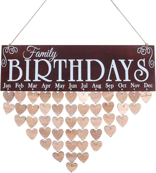 WINOMO Wooden Hanging Reminder Family Birthday Board Plaque Birthday DIY Calendar