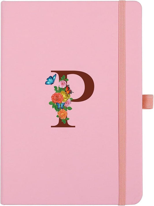 Pink Notebook for Women, 5.7"X8.3" A5 Journal Notebook with Letter P, Dual-Sided Writing Notebook with Dividers, Cute Leather Journal for Work, Business, School, Meetings, Travelers, Small Notebook