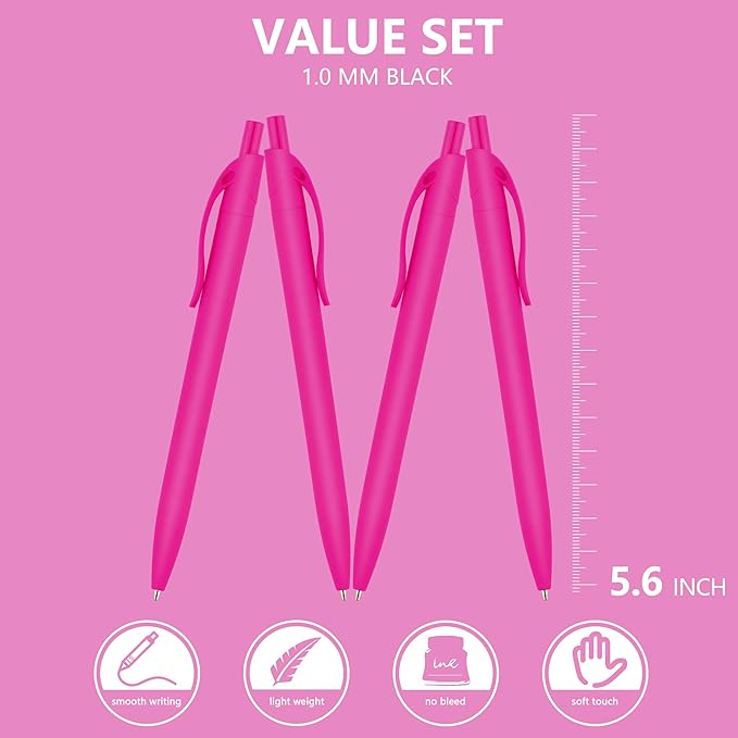 deegtran Pens Bulk, 200 Pack No Bleed Hot Pink Barrel Click Pens, Wholesale Retractable Ballpoint Pens, Pens Medium Point, Smooth Ink Pens, 1.0MM Black Ink
