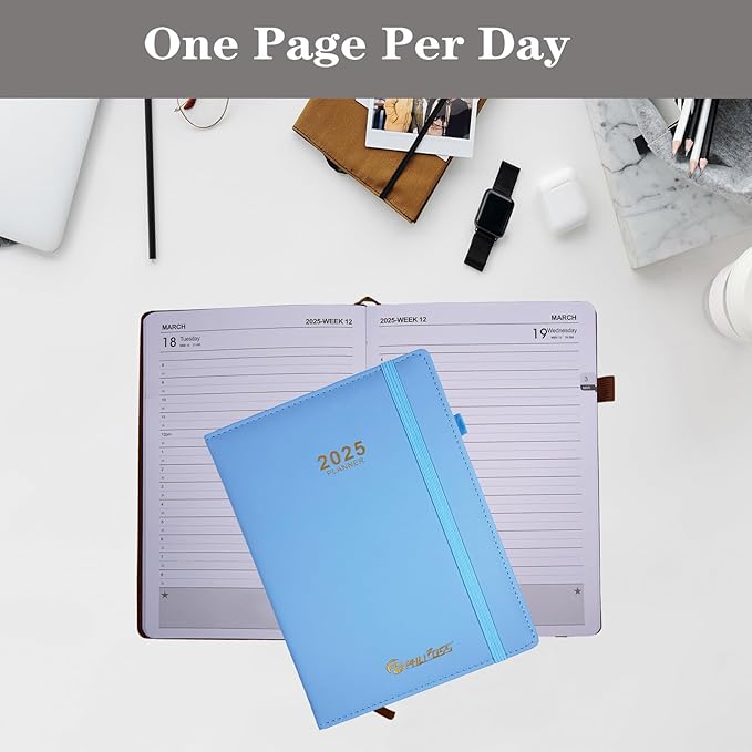 2025 Appointment Book/Planner, One Page Per Day, Jan - Dec 2025, Annual Daily Monthly Agenda Planner with Hourly Schedule and Monthly Tabs, 5.7" x 8.3" Calendar Planner (5-Sky Blue)