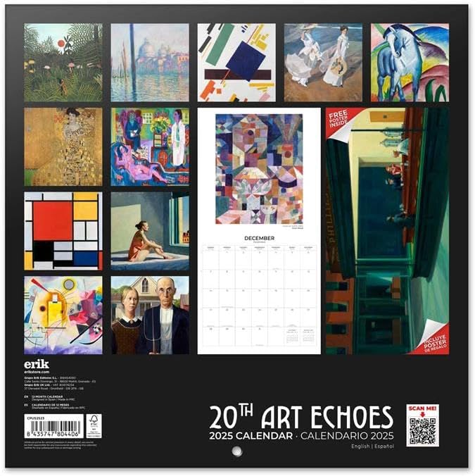 Art Wall Calendar 2025 12" x 12" FSC® Plastic Free - Starts Week On Sunday | Square Wall Calendar | Family Planner Calendar 2025 | Art Calendar 2025