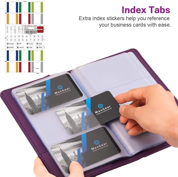 MaxGear Business Card Organizer, 240 Cards Book Portable Business Card Holder for Men & Women, Professional PU Credit Cards Binder File Storage, Purple