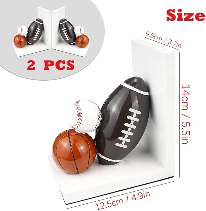 Resin Bookend Football Basketball Book Stopper Heavy Duty Bookend Modern Geometric Design for Home Library Office School Book Display