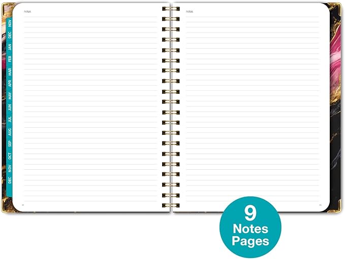 HARDCOVER 2025 Planner, 8.5"x11": 14 Months (November 2024 - December 2025), Daily Weekly Monthly Planner, Yearly Agenda, Bookmark, Pocket Folder and Sticky Note Set (Dark Gold Marble)