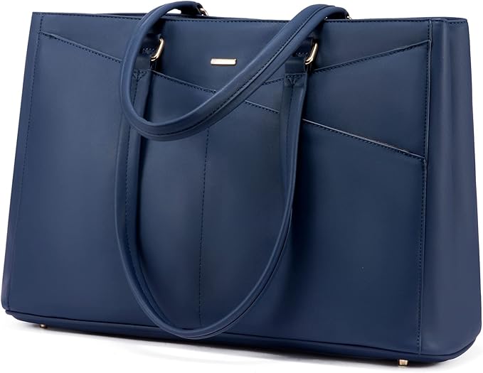 LOVEVOOK Laptop Bag for Women 15.6 Inch Tote Bags Waterproof Leather Briefcase Computer Women Business Office Work Bag,Navy Blue