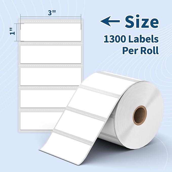 12 Rolls 3" x 1" Direct Thermal Labels - Tacnology 15600 Barcode & Postage FBA Address Label - Adhesive & Perforated - Compatible with Rollo, Zebra, Munbyn, Polono, and More Desktop Printers (1" Core)