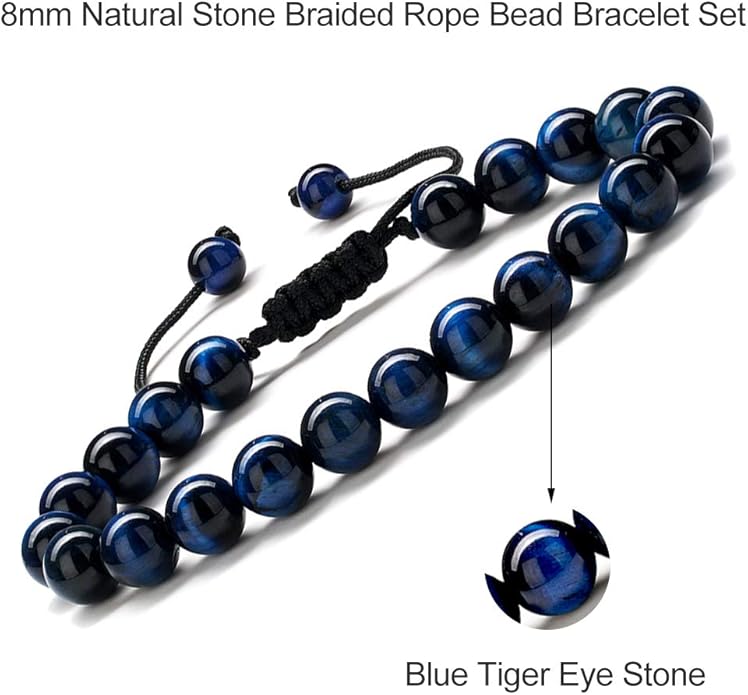 M MOOHAM Natural Stone Bracelets for Men - 8mm Tiger Eye | Matte Agate | Lava Rock Bracelets for Men Teen Boys Gifts Birthday Anniversary Christmas Gifts for Men Teens