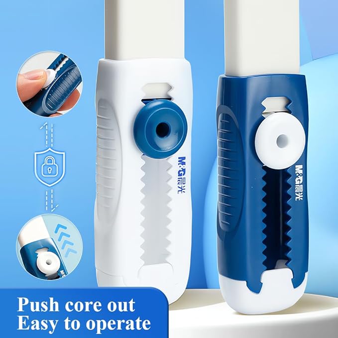 M&G 4 Pack Erasers Sliding Retractable Eraser, Soft White Color Cute Erasers Push Pull Eraser with Plastic Sleeve for Students Kids, School Office Home Supplies