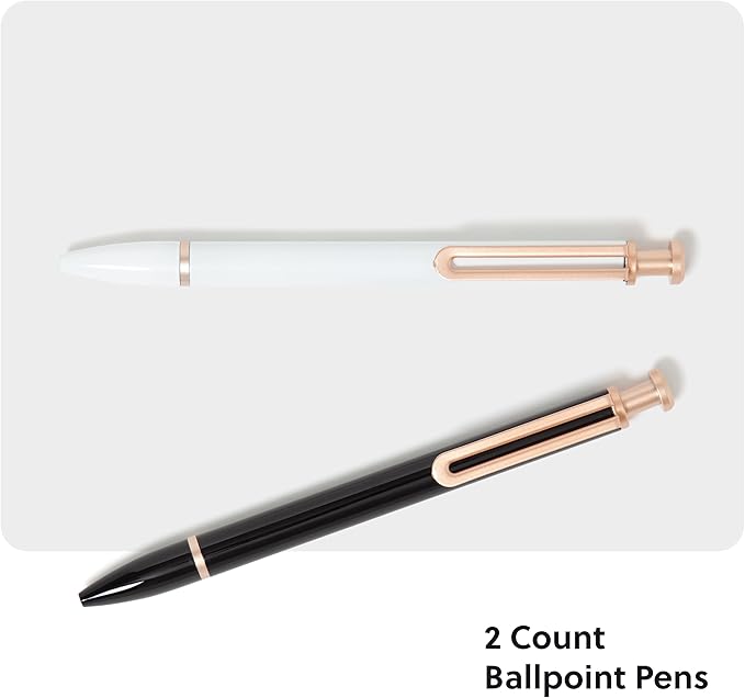 U Brands Monterey Ballpoint Pens, Set of 2, Black and White With Gold Details, Bold (1.0 mm) Point, Black Ink