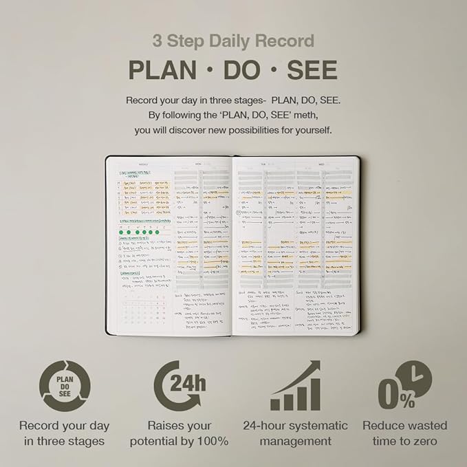 [ORODA] 2025 PDS (PLAN DO SEE) Diary, Weekly and Monthly Planner for Organization and Planning, 10 Minutes Time Block, Italian PU Hard Cover, 5.8” x 8.2”