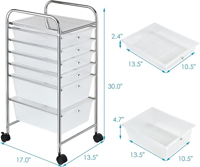 Julimoon 6 Drawers Rolling Storage Cart, 6-Tier Mobile Storage Drawers & Craft Organizers, Multipurpose Plastic Utility Cart with Wheels for Home, Office, Classroom & Garage (Clear)
