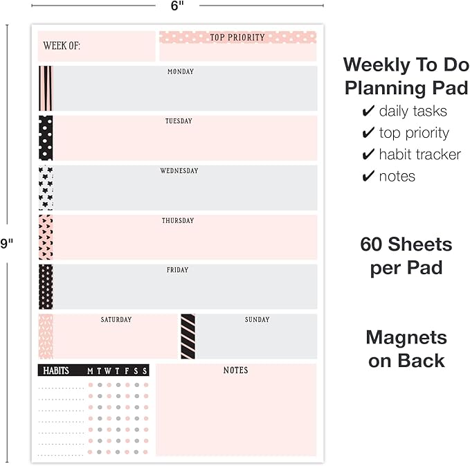 Global Printed Products 6" x 9" Vertical to-Do List and Weekly Planning Pad, 60-Sheets, Scrapbook
