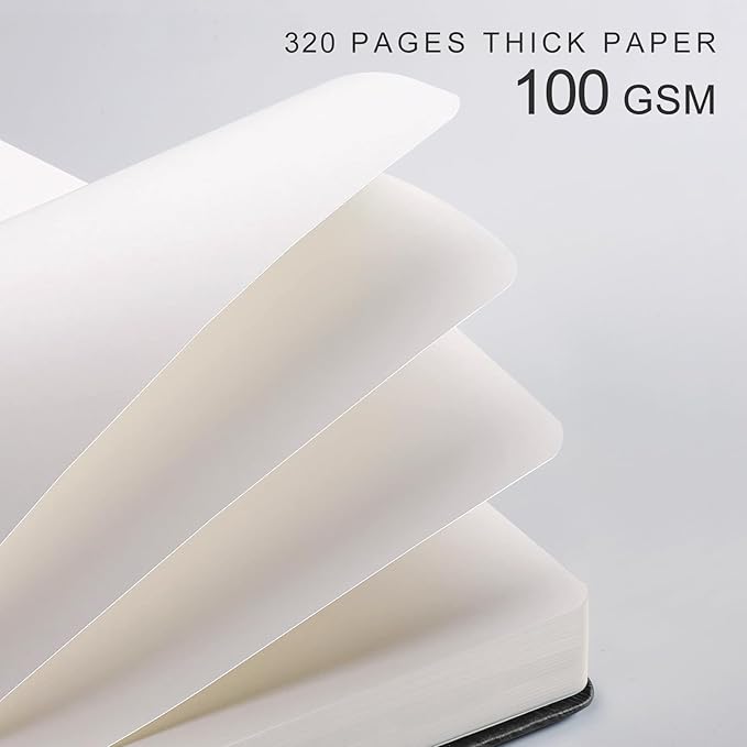 EMSHOI Blank Notebook Journal - 320 Pages, 100gsm Thick Paper, A5 Hardcover Leather, Art Sketchbook for Drawing, Unlined, Plain Sketch Book for Women Men Work Writing, 5.75 X 8.38, Black