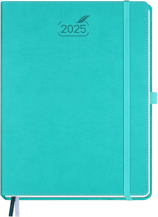 BEZEND 2025 Planner Daily Weekly & Monthly 8.5" x 11" (Jan - Dec 2025) Agenda 2025 Vertical Calendar Book with Hourly Schedule, Monthly Tabs, Pen Holder, Vegan Leather Hard Cover - Turquoise