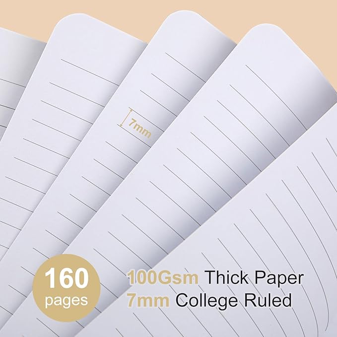 Spiral Notebook College Ruled Soft Cover Suede Aesthetic Note book 160 Pages 8.5" x 6.34" For Work Note taking,Journals For Writing School Office With Double-Sided Pocket,100GSM Thick Paper