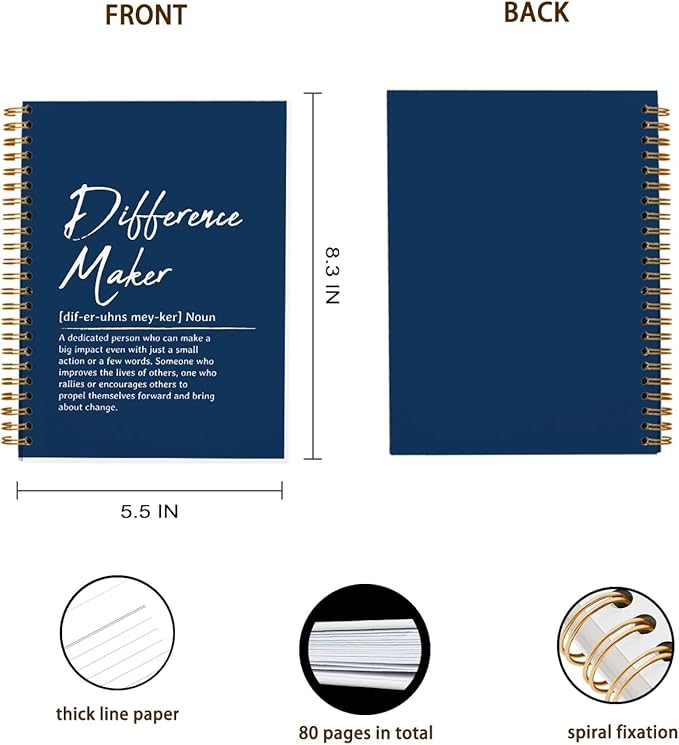 OXW Difference Maker Appreciation Gift, Meeting Notebook for Work, Thank You Gifts for Leader Mentor Manager Boss, Office Supplies Social Worker Gifts, Navy Blue Hardcover Spiral Notebook 5.5 x 8.3