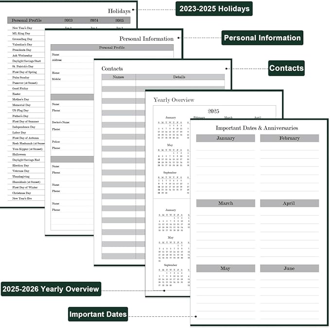 2025 Daily & Monthly Planner - 2025 Daily Planner One Page Per Day from January 2025 to December 2025, Hourly Appointment Book Perfect Organizer Daily Life, Fabric Cover, 5.8'' x 8.3'', Green
