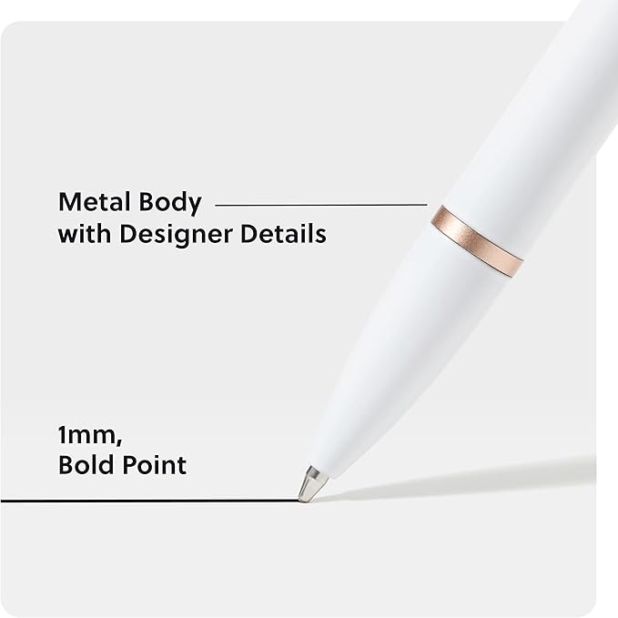 U Brands Monterey Ballpoint Pens, Set of 4, Black and White With Rose Gold Details, Bold (1.0 mm) Point, Black Ink