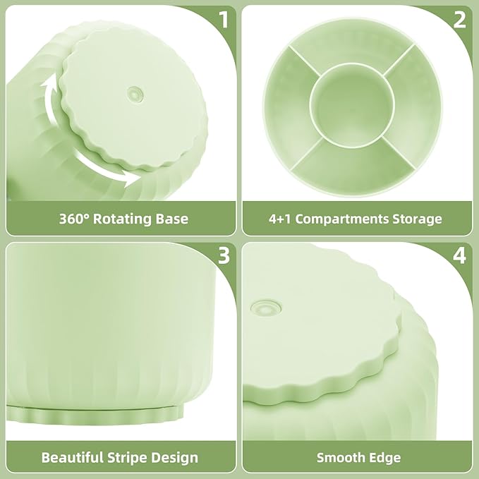 Marbrasse Desk Organizer, 360-Degree Rotating Pen Pencil Holder for Desk, Desk Organizers and Accessories with 5 Compartments Pencil Organizer, Art Supply Storage Box Caddy for Office, Home(Green)