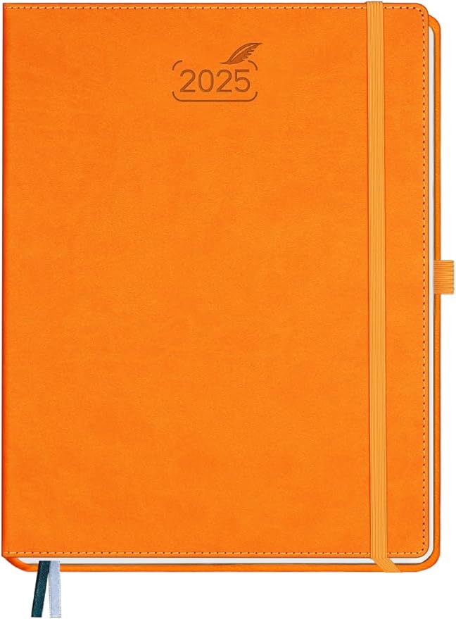 BEZEND 2025 Planner Daily Weekly & Monthly 8.5" x 11" (Jan - Dec 2025) Agenda 2025 Vertical Calendar Book with Hourly Schedule, Monthly Tabs, Pen Holder, Vegan Leather Hard Cover - Orange