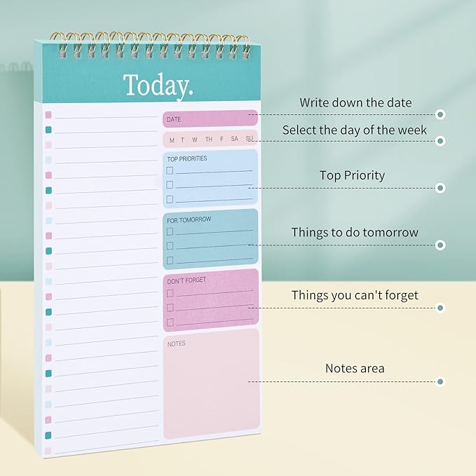 EOOUT To Do List Notepad, 3 Pack, Daily Planner Notepad, Fitness Journal Workout Planner Notepad, 52 Sheets Mix Color Tear Off, 5.2 x 7.9 Inches Planning Notebook, Classroom Office Gifts
