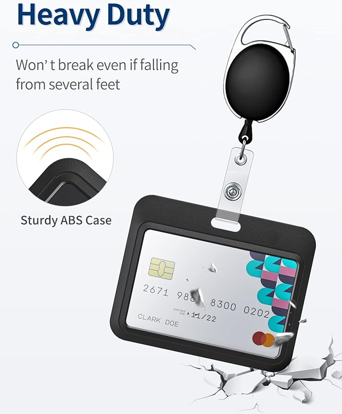 Uniclife 6 Pack Sliding ID Badge Holder Black Horizontal Hard Plastic Case with Clear Window Card Protector Pouch for Office School ID Credit Cards Proximity Key Cards Driver’s Licenses and Passes