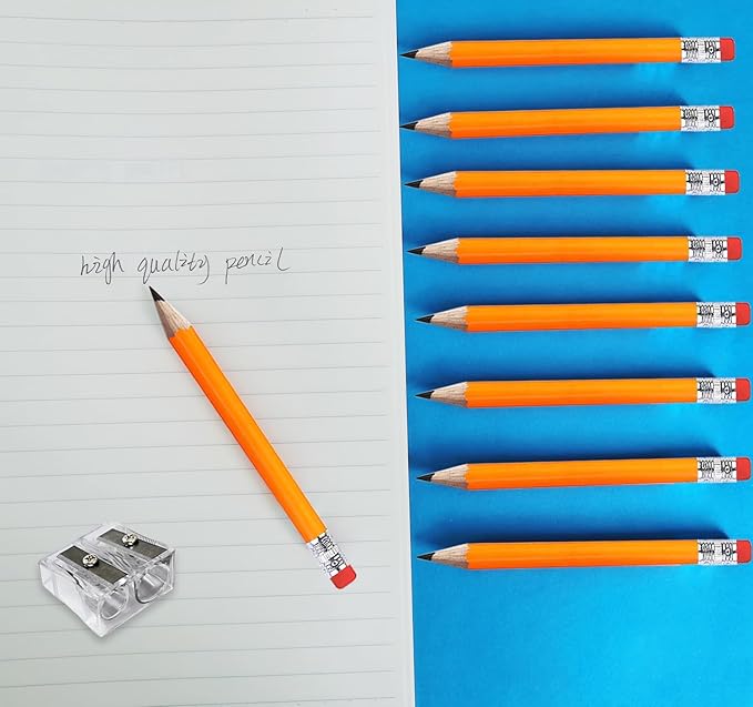 Adhere 25pcs Golf Pencils with eraser Hexagon Wooden Pencils Graphite 2B for Golf Event Scoring,Classroom,Wedding,Company Meetings,Pew, Pocket (z-Orange・Round ・50pcs)