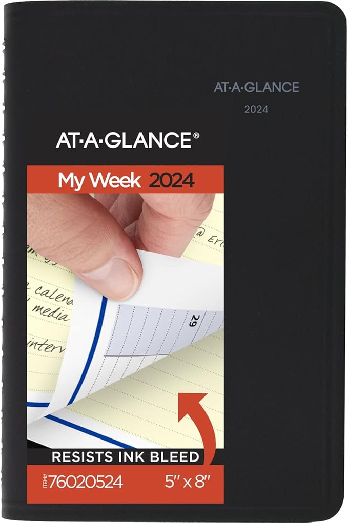 AT-A-GLANCE 2024 Weekly & Monthly Appointment Book Planner, 5" x 8", Small, QuickNotes, Black (76020524)