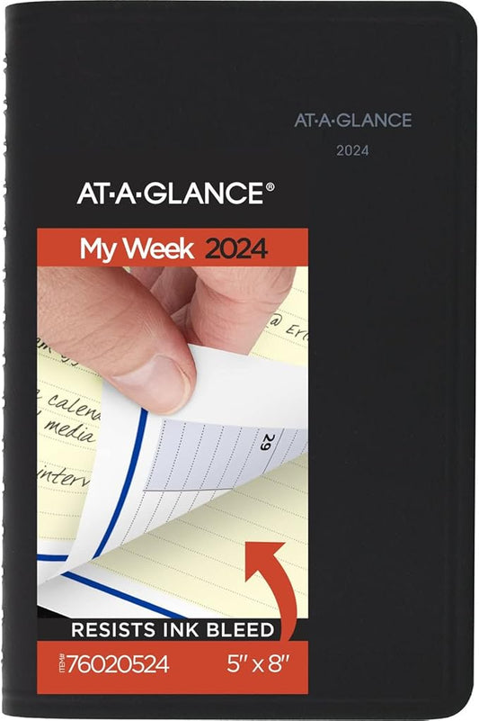 AT-A-GLANCE 2024 Weekly & Monthly Appointment Book Planner, 5" x 8", Small, QuickNotes, Black (76020524)