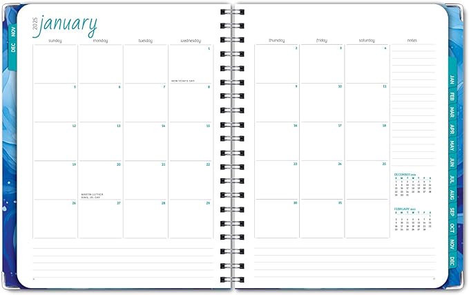 HARDCOVER 2025 Planner, 8.5"x11": 14 Months (November 2024 - December 2025), Daily Weekly Monthly Planner, Yearly Agenda, Bookmark, Pocket Folder and Sticky Note Set (Blue Koi)