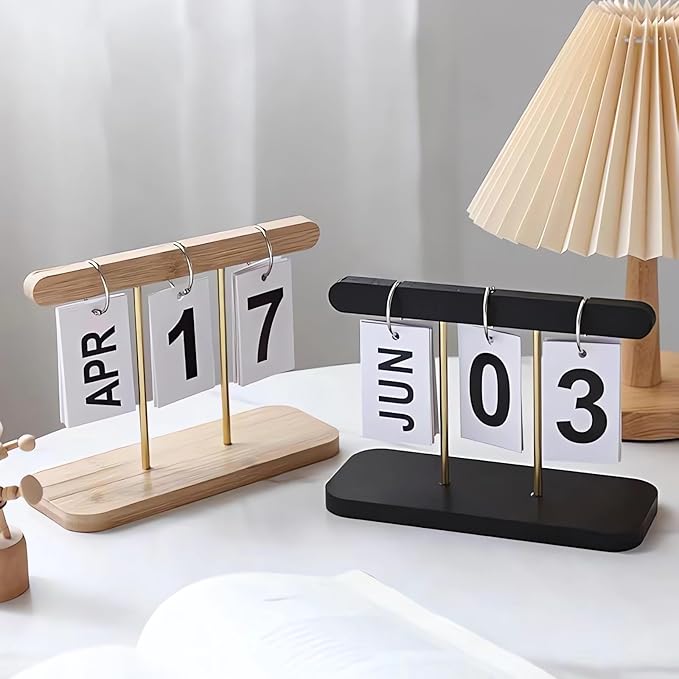 Perpetual Daily Flip Calendar for Desk Reusable Office Desktop Decor Home Accessories Photography Props (Black)