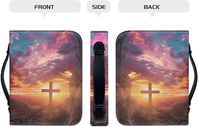 Lotusorchid Bible Book Cover for Women, Cross Print Bible Cover Case Sturdy Zippered Bible Carrying Case with Handle Pocket Portable Bible Bag for Bible Study, Pink, 2XL