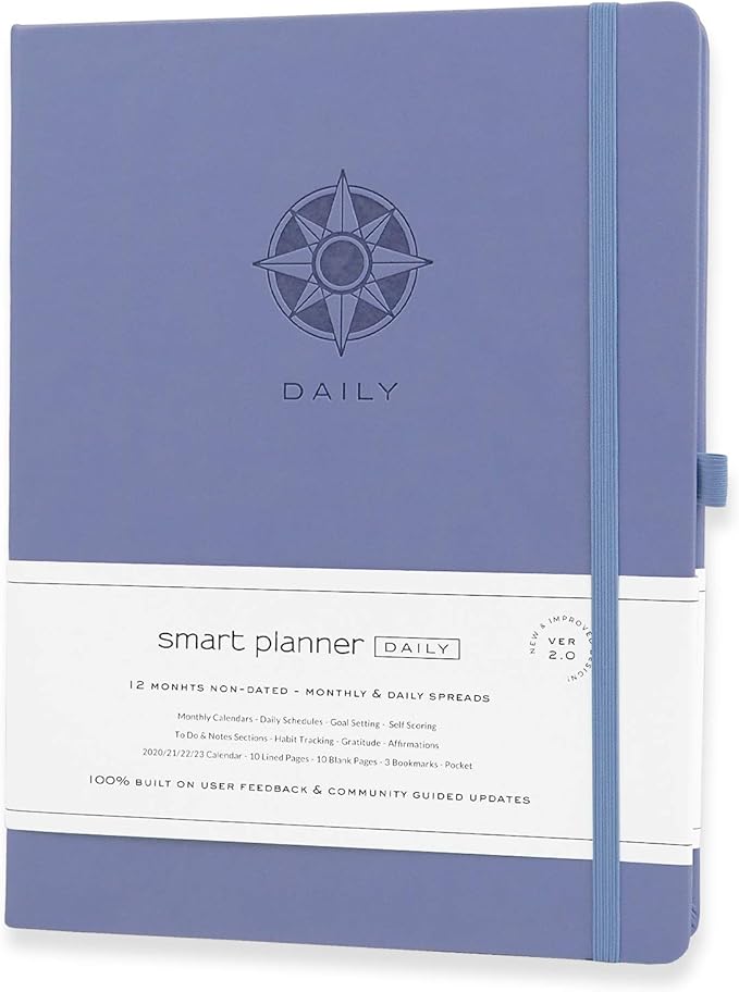 Smart Daily Planner - Achieve Goals & Increase Productivity, Time Management & Happiness - Weekly Monthly Day Planner with Gratitude Journal, Hardcover, Undated Business Planner