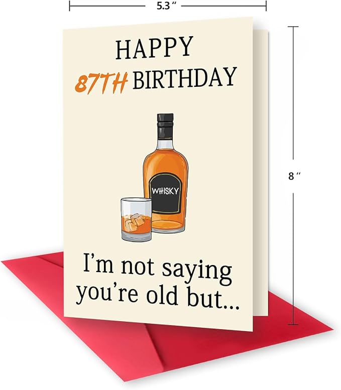 Funny Whiskey 87th Birthday Card, 87th Birthday Gifts for Men Women, Unique 87th Birthday Decorations for Husband Wife, Best 87 Year Old Birthday Card Gifts for Grandpa Grandma