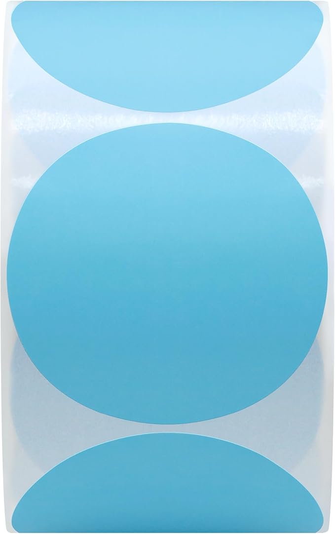 Hybsk 2 inch Circle Color Direct Thermal Stickers Shipping Labels for Barcodes,Name Tag,DIY Logo Design,QR Code–Compatible with Zebra,Rollo,Munbyn,and More-750 pcs per roll(2 inch,Light Blue)