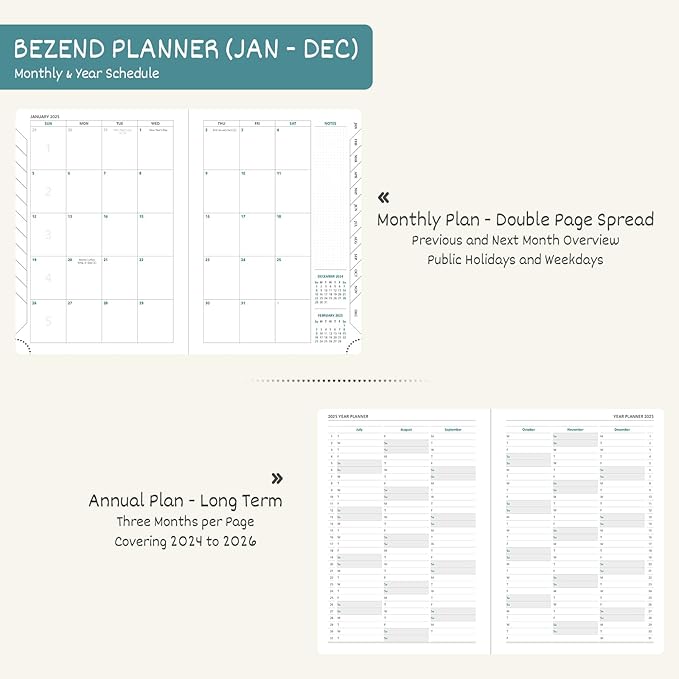 BEZEND 2025 Planner Daily Weekly & Monthly 8.5" x 11" (Jan - Dec 2025) Agenda 2025 Vertical Calendar Book with Hourly Schedule, Monthly Tabs, Pen Holder, Vegan Leather Hard Cover - Dark Green