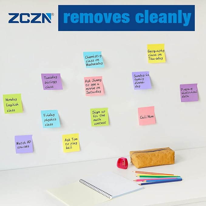 ZCZN Small Sticky Notes, 2in x 2in, 100 Sheets/Pad, 8 Pads/Pack, Black