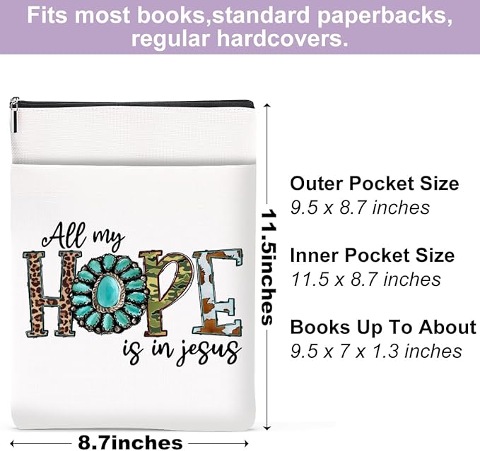 Inspirational Western Faith Christian Gifts Book Sleeve Book Cover Religious Cowgirl Accessories for Women Mom Girls Friendship Christmas Birthday Book Lovers Gifts Book Protector with Zipper