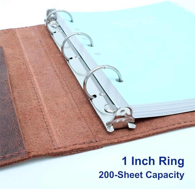 Fan&Ran 2025 Leather Planner 5.5"x8.5" with 3-Ring Leather Binder, 2025 Full Year Weekly & Monthly Pages, Interior Pockets, Refillable