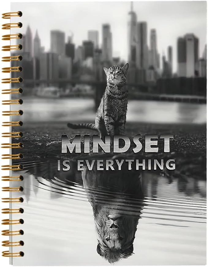 Tizzer Mindset is Everything Cat Tiger Motivational Lined Hardcover College Ruled Spiral Notebook Journal for Work Notes Journaling 5.5×8.3 Inch,Mindset Encouragement Gift