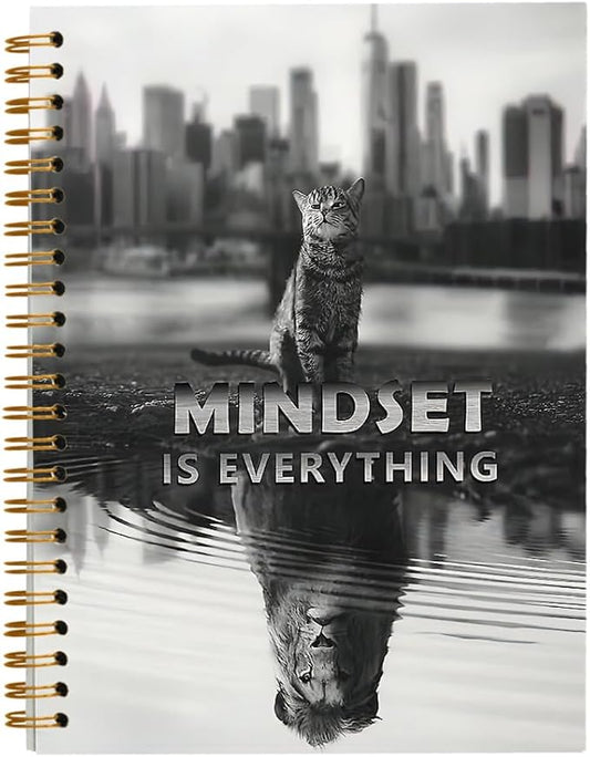 Tizzer Mindset is Everything Cat Tiger Motivational Lined Hardcover College Ruled Spiral Notebook Journal for Work Notes Journaling 5.5×8.3 Inch,Mindset Encouragement Gift