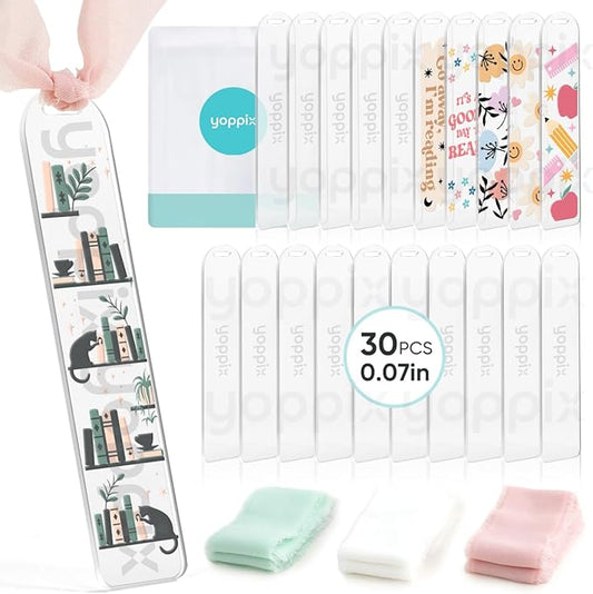 30 Pieces Acrylic Bookmark Blanks- 2mm Thicken Clear Acrylic Bookmarks with 30 Pcs Ribbon for Reading Lovers DIY Crafts Presents, Graduation Back to School Presents