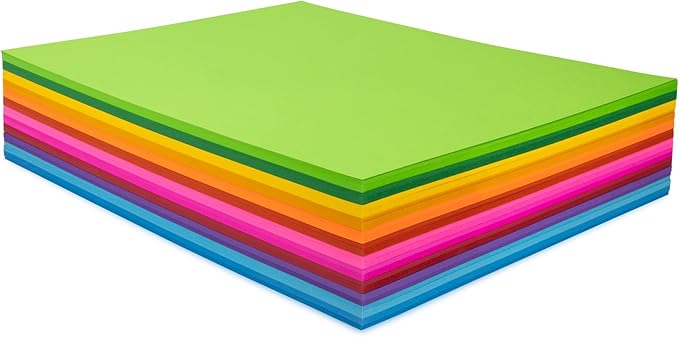 Hygloss Assorted Bright Colored Paper - 24 lb, 89 GSM, Acid-Free, Fade-Resistant, 8.5x11-Inch Letter Size Color Copy Paper, 144 Sheets, 12 Colors