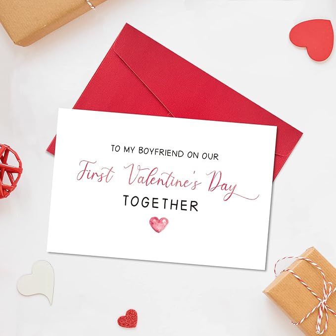 Ogeby First Valentines Day Card Gifts for Boyfriend, Cute Valentines Day Cards Gifts for Him, to My Boyfriend on Our First Valentine’s Day Together