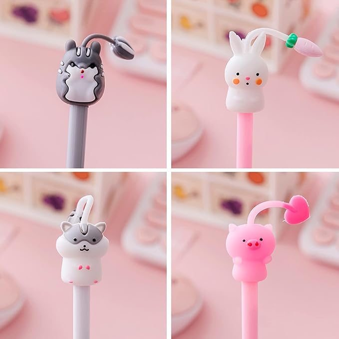 KRIZJUES 16 Pcs Cartoon Animal Pens, Kawaii School Supplies Pens Cute Cartoon Gel Ink Pens Boys Girls Pens for Writing, Gifts for Children Teachers, Black Refill 0.5mm Pens