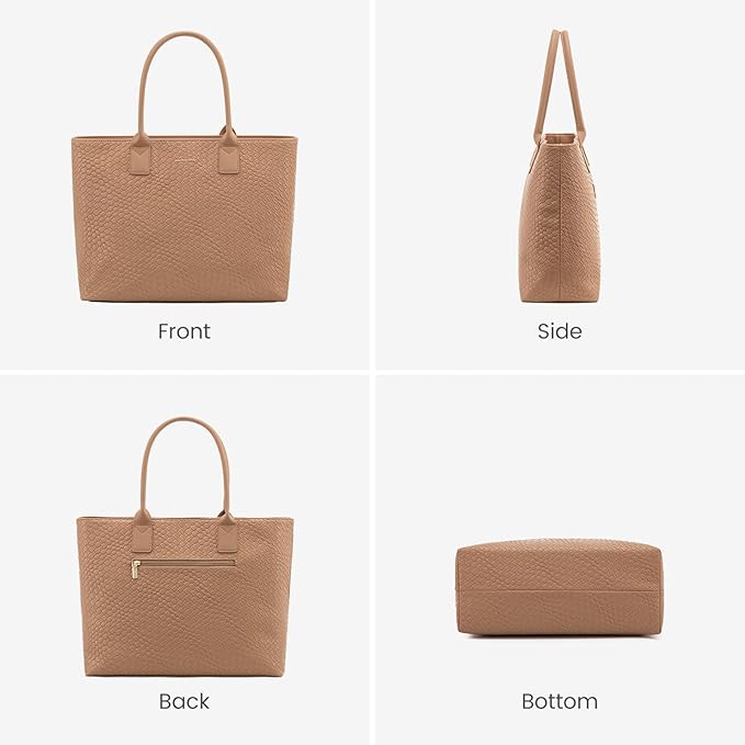 LOVEVOOK Laptop Purses and Handbags for Women, 15.6 Inch Computer Bag Work Tote Briefcase Satchel Handbags for Women with Small Clutch, Light Brown