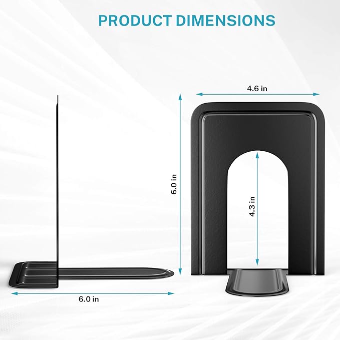MaxGear Book Ends Universal Premium Bookends for Shelves, Non-Skid Bookend, Heavy Duty Metal Book End, Book Stopper for Books/Movies/CDs/Video Games, 6 x 4.6 x 6 in, Black (3 Pairs/6 Pieces, Large)